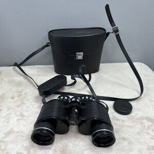 Vintage Sears Discoverer Binoculars 6212 in Case Black Extra Wide Angle 7x35